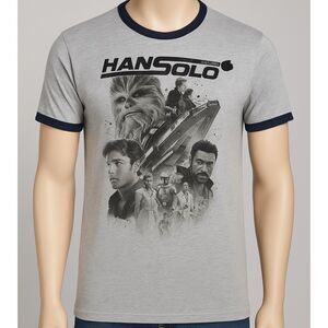 Star Wars Han Solo Movie Ringer T-Shirt Large Character Collage Y2K Retro